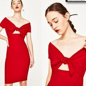 Zara Red Off the Shoulder Dress